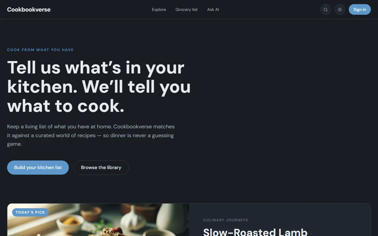 Screenshot of CookBookVerse